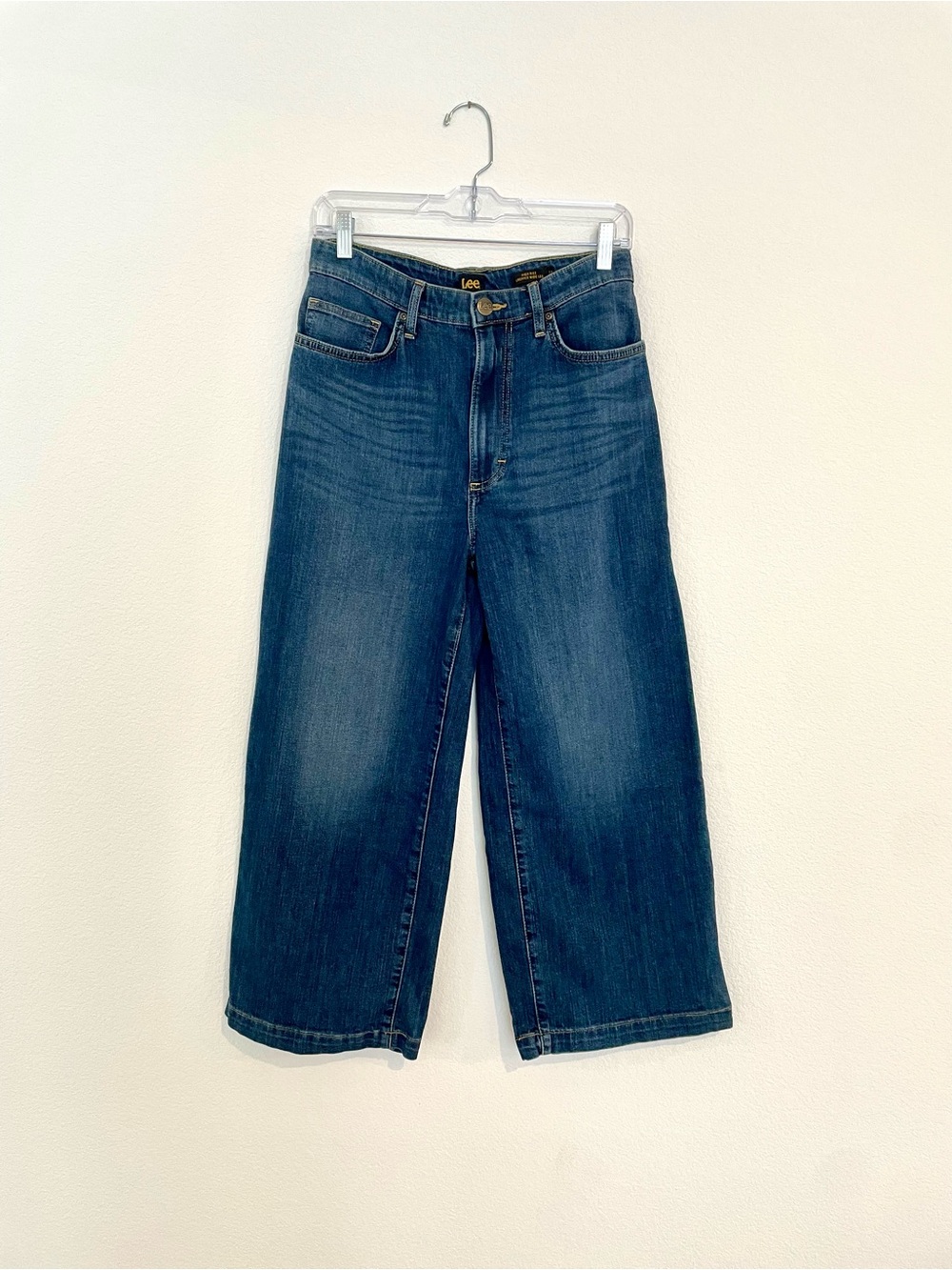 Lee High Rise Cropped Wide Leg Jeans - Dark Blue